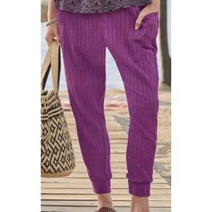SUNDANCE "Barbado" Boho Beachy Drop-Crotch Harem Cotton Pants Pockets Large